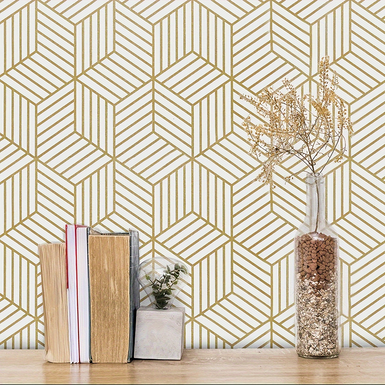 Papel tapiz extraíble de color crema, para despegar y pegar, líneas  geométricas abstractas, papel adhesivo para pared de comedor, sin pegamento  para