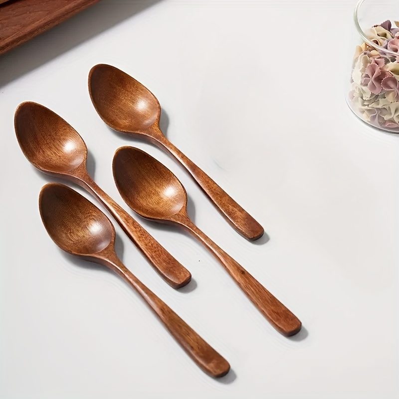 TEMU Set Of 4/5 Wooden Soup Spoons, Dining Spoons, Coffee Spoons, Creative Dessert Spoons, Wooden Spoons, Suitable For Meals, Dinner, Desserts,