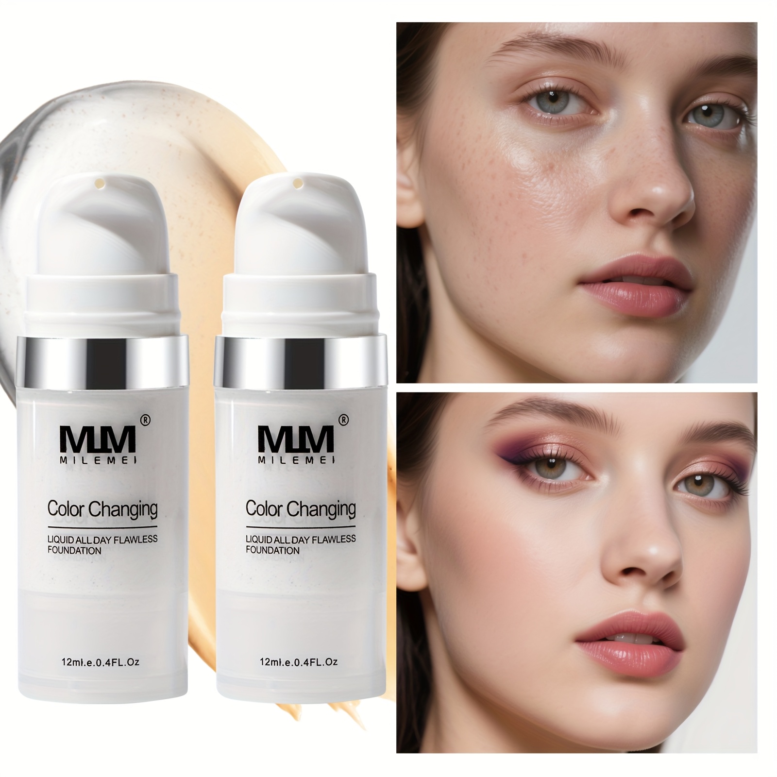 TEMU 2/3pcs Temperature-changing Light Liquid Foundation, Color-changing Bb Cream, Long-lasting Waterproof Moisturizing Non-sticky Matte Foundation