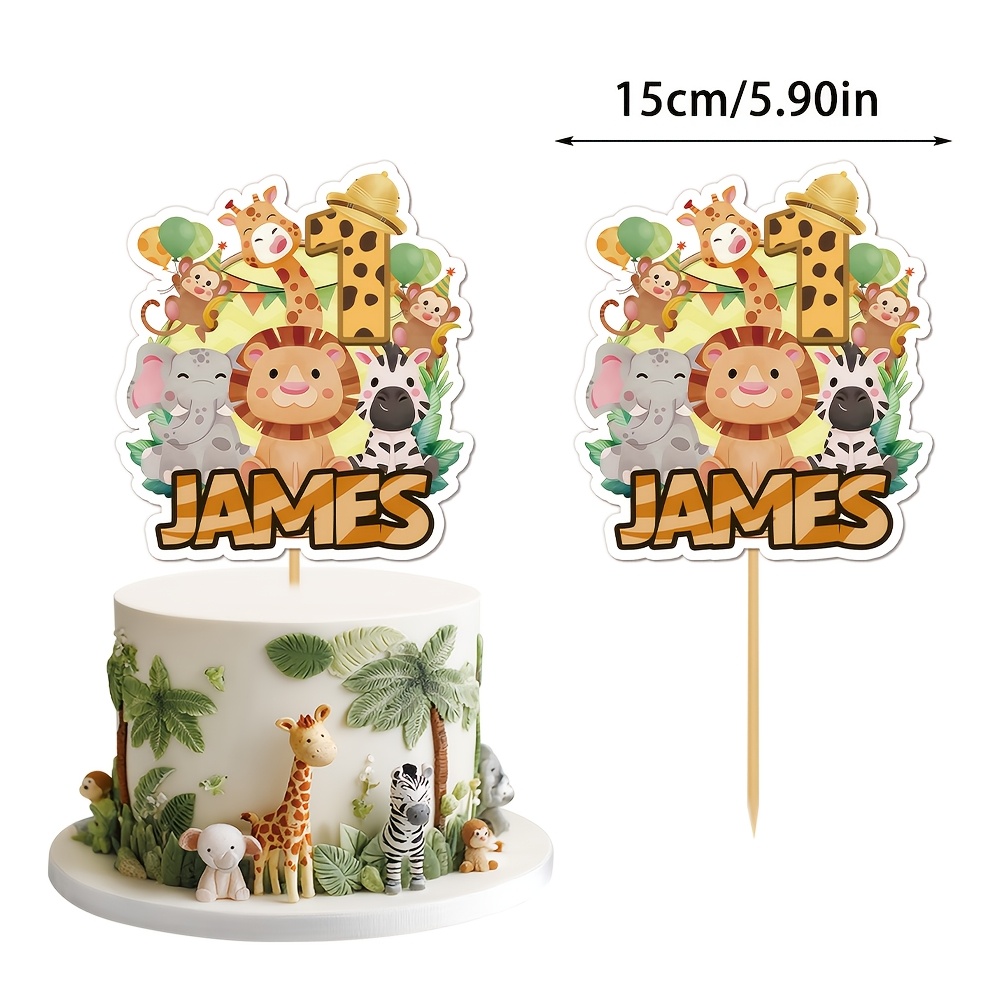 TEMU 1pc Customized Jungle Animal Themed Cake , Supporting Custom Names And Age Numbers, Suitable For Birthday Parties, Jungle Themed Dessert Table