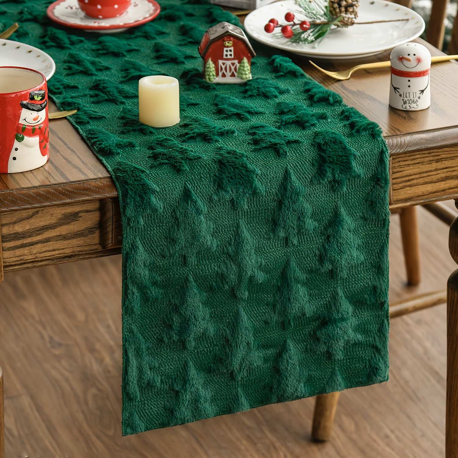 TEMU 1pc Christmas Plush Table Runner, 13x71 Inches, Available In Multiple Colors, Soft Plush Jacquard Christmas Tree Decoration Table Runner,