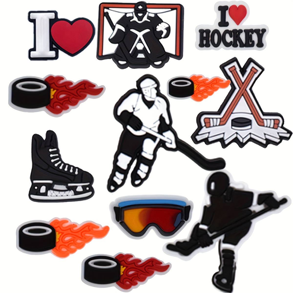 

12pcs Cartoon Hockey Themed Pvc Pin Set, Ideal For Bags, Wristbands, And Accessories, Perfect Gift For Sports Enthusiasts, Birthday, Christmas, Valentine's, Halloween