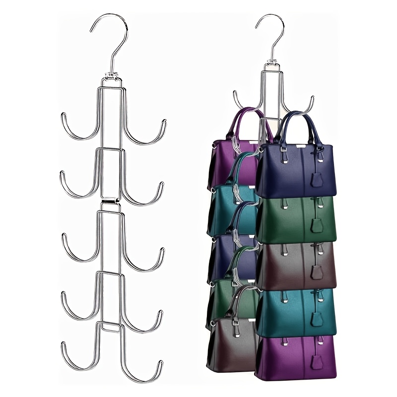 TEMU Space-saving Closet Storage Rack Handbag Storage Bag Five-layer 10 Large Hook Rack For Foldable Hanger Closet Hanging Rack Suitable For Handbags