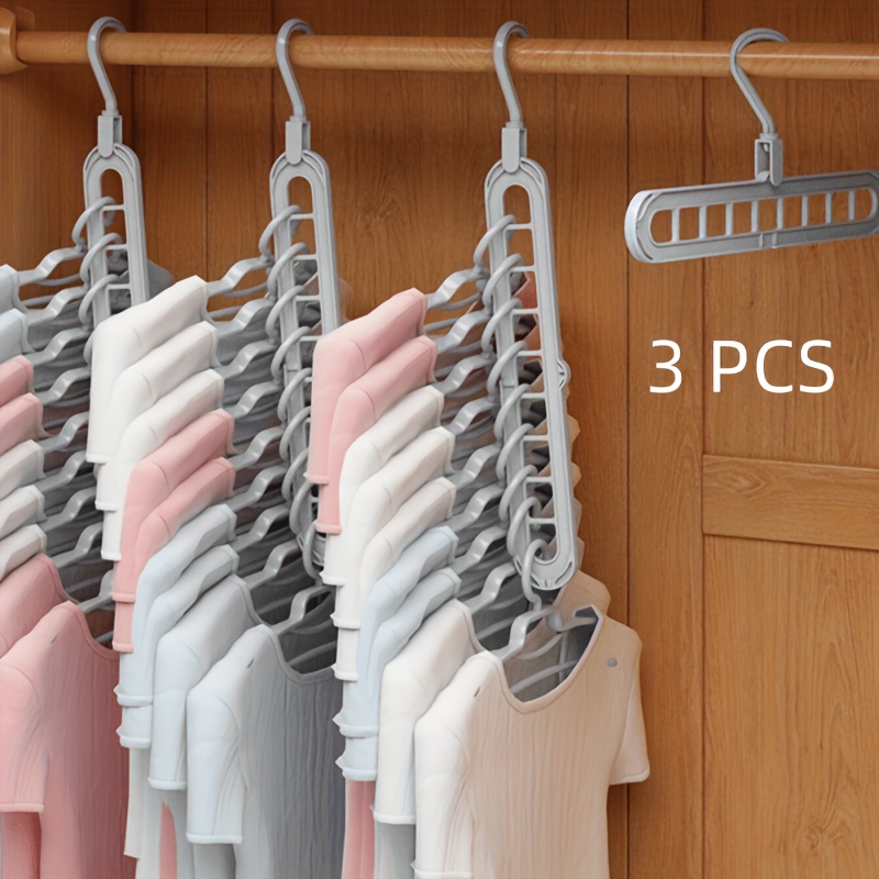 Image of Heavy-duty Foldable Plastic 9-hook Hanger Rack - Space- 9-hole Hanging System Suitable For Home, Dorm, Wardrobe, Retail Store Closet Storage - Clothing Display