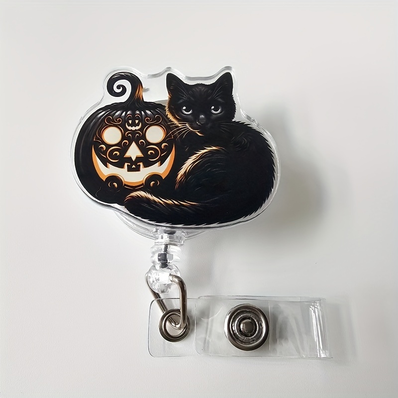 

Charming Cat & Pumpkin Retractable Id Badge Reel With Clip - Perfect For Nurses, Doctors, And Office Professionals Healthcare Badge Accessories Cute Retractable Badge Clip