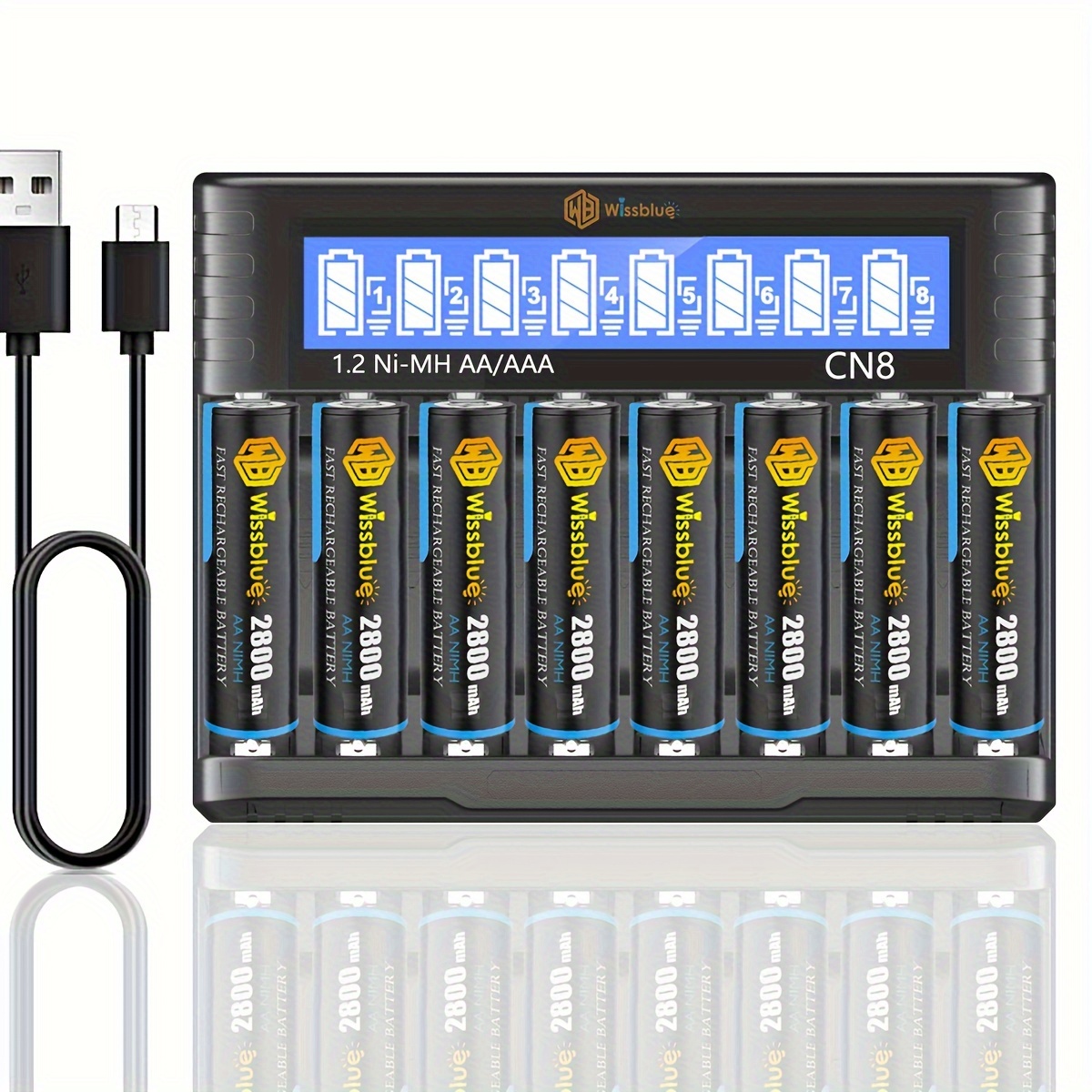 

Rechargeable Aa Batteries With Charger, High Capacity Rechargeable Aa Batteries 2800mah, Fast Charger 8 Bay For 1.2v Vni-mh/ni-cd Battery Charger Set