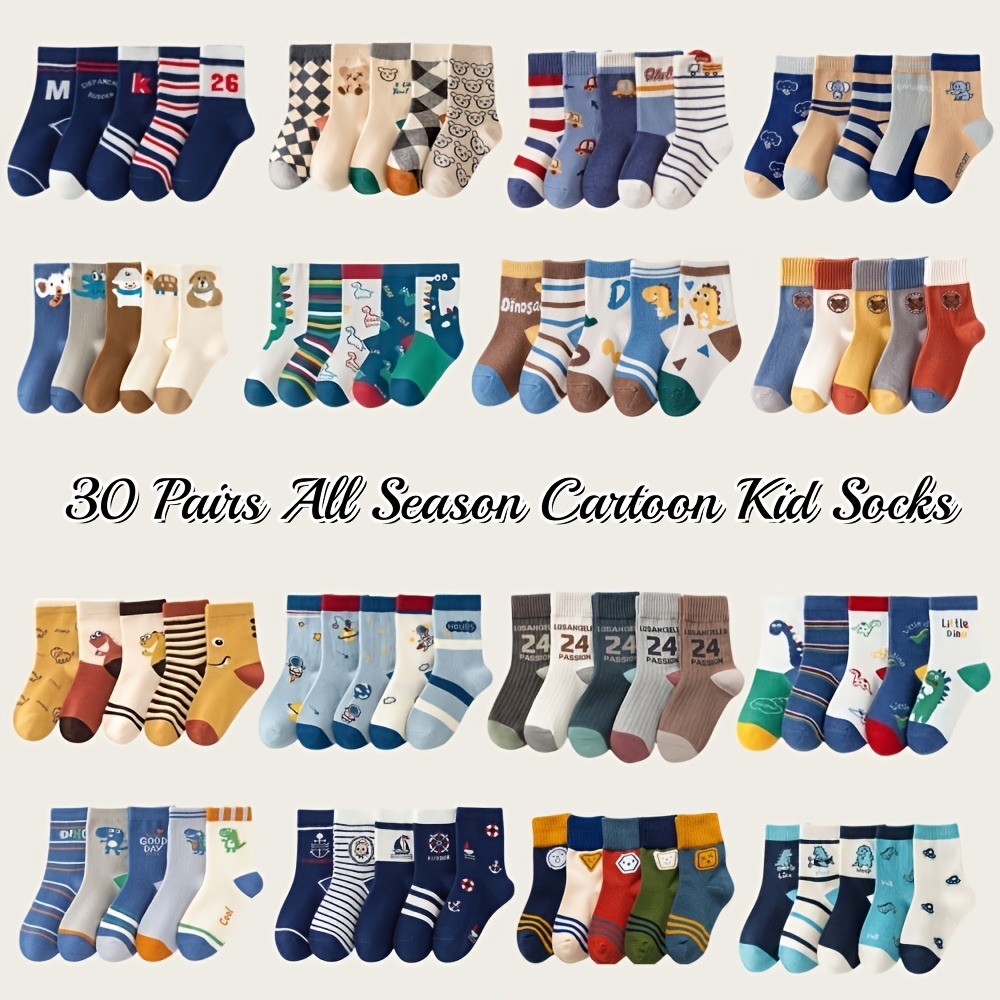 Image of 30 Pairs Random Styles Socks For Boys,fall And Winter Clothes