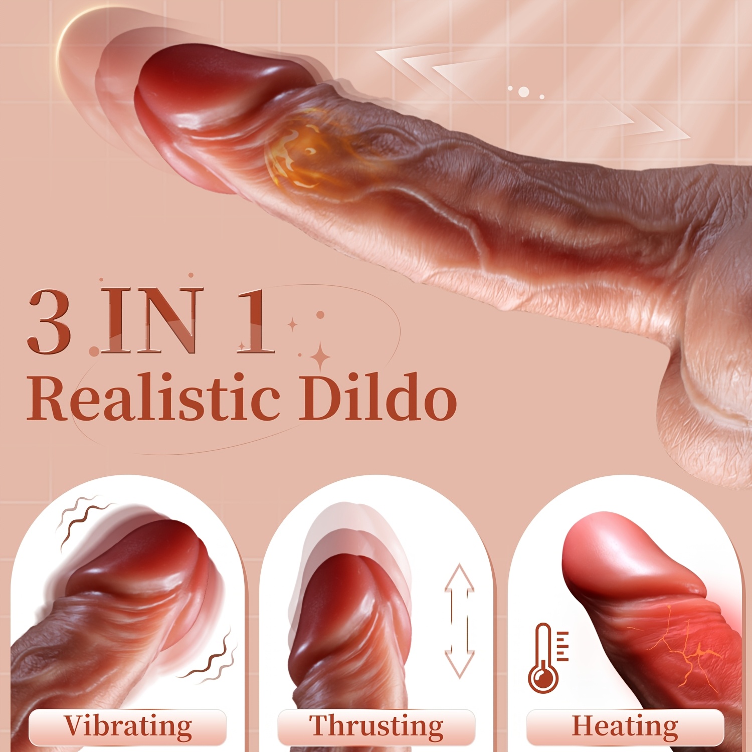 3in1 thrusting vibrator adult toys realistic silicone dick with powerful suction cup with 9 vibration 3 thrust with roating details 1