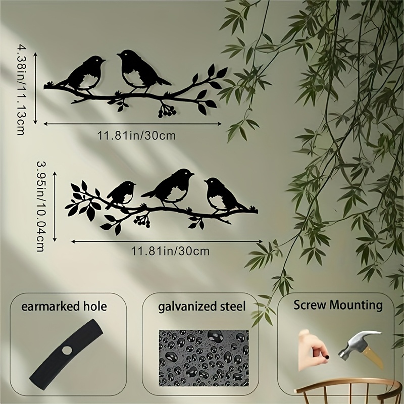 TEMU 2d Flat, 2pcs Art Deco Metal 2d Flat Hanging Decor, Elegant Silhouette Robin Decor, For Home And Garden., 2d Flat