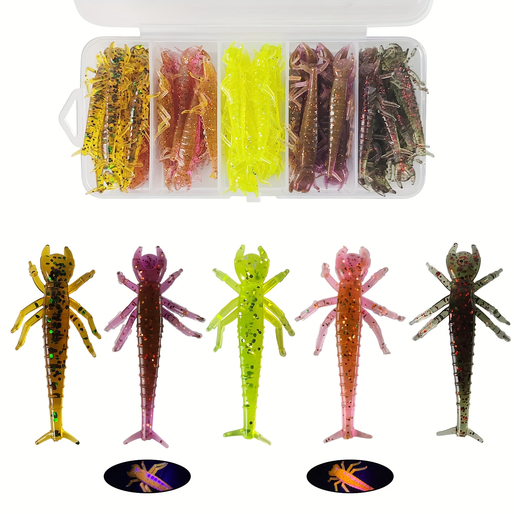 

50pcs Sports Soft Fishing Lures, Insect Set, Lifelike Big Water Bug, Diving Swim For Bass Trout Perch Crappie , Tpe, No Lead, With For Multiple Fishing