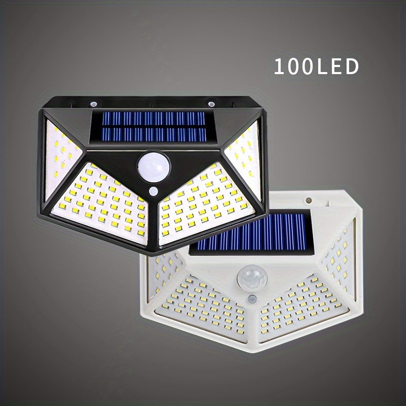 Luces solares de 100 LED para iluminación exterior de patios y calles con sensor de movimiento, ahorro de energía para jardines domésticos y uso en exteriores, luces LED de pared