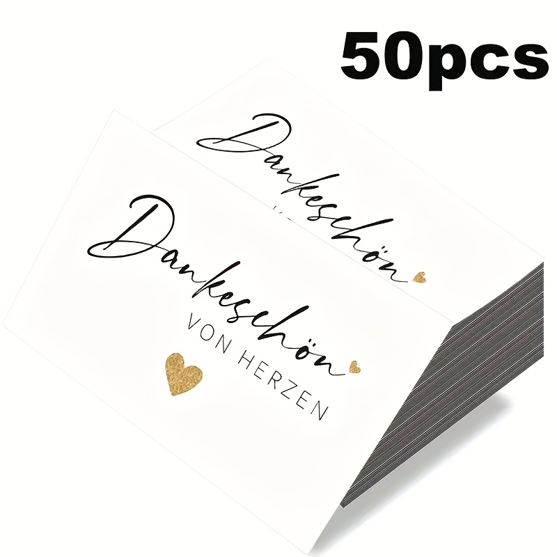 50 Elegant Heart-shaped Thank You Cards, Suitable For Weddings, Birthdays, Baptisms, Etc. - 3.5 X 2.1 Inch German Text Postcards