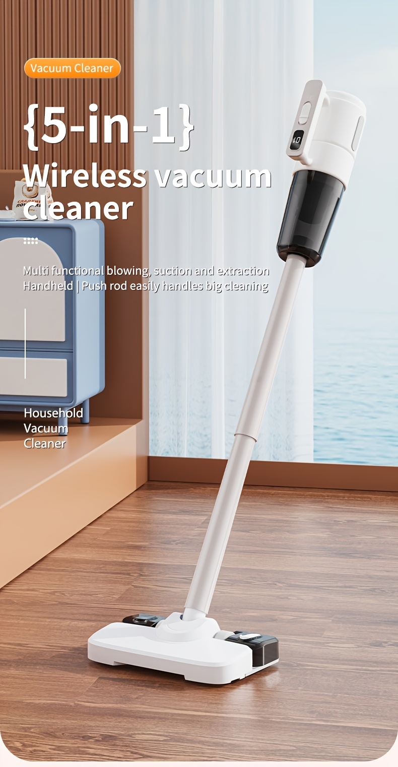 5 in 1 cordless vacuum cleaner powerful suction rod vacuum cleaner the vacuum cleaner is suitable for hardwood floors carpets pet hair blowing suction and suction multi functional hand held   to   clean up details 0