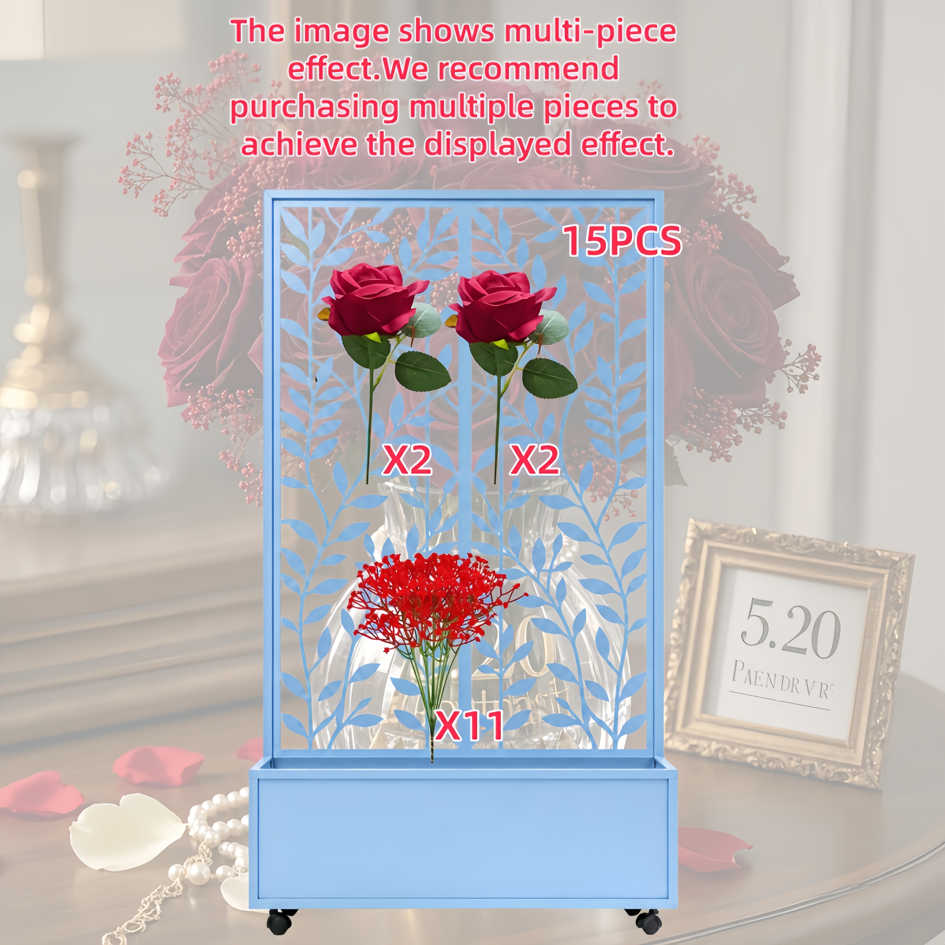 TEMU 15pcs - High-quality Artificial Roses And 's Breath, Multicolor Long-stem Fake Flowers With Vibrant Mixed Colors And Natural Leaves, High