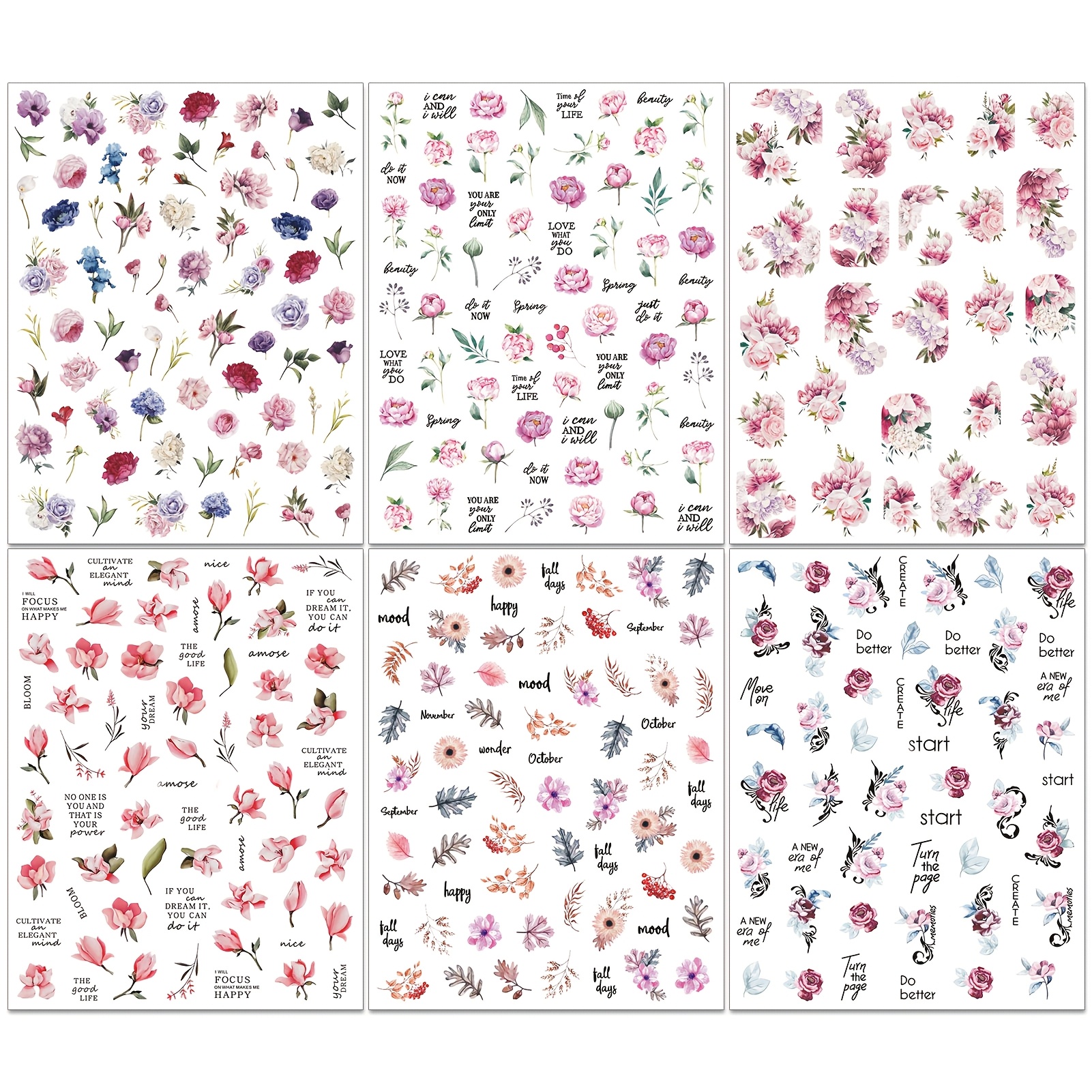 Image of Sogayu 6-count Self-adhesive 3d Floral Nail Stickers Compatible For -compatible Nail/hands - Spring Summer Diy Manicure Decals With Roses, Peonies & - Plastic Nail Art (6pcs)