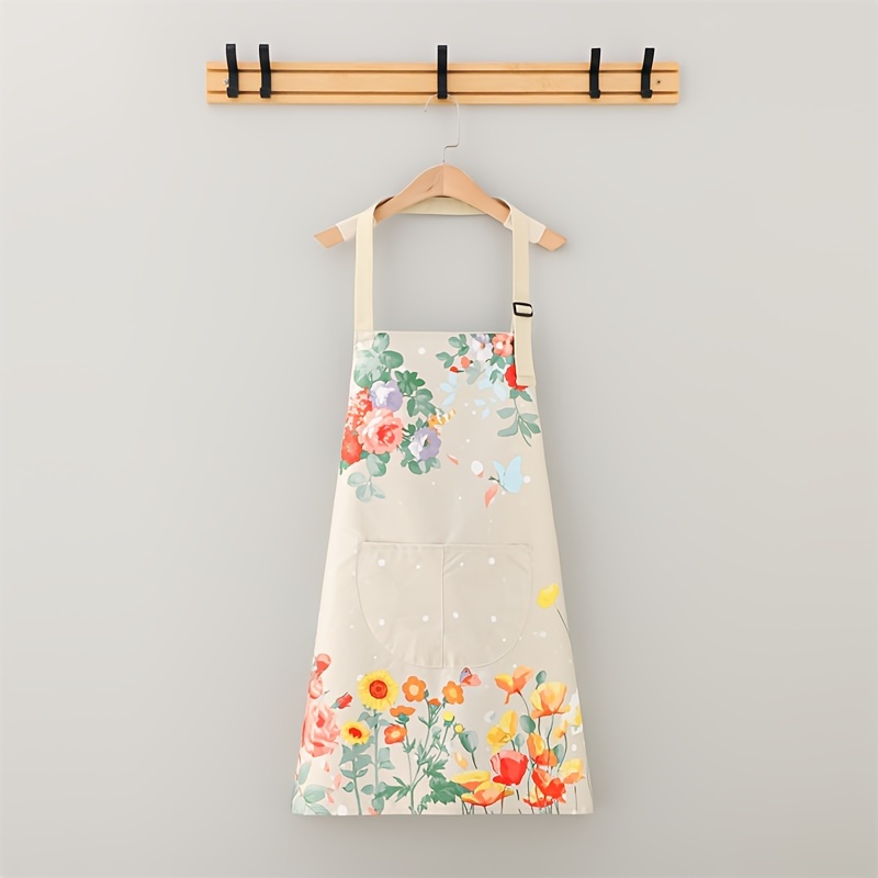 chic butterfly print polyester apron oil waterproof ideal for cooking gardening details 2