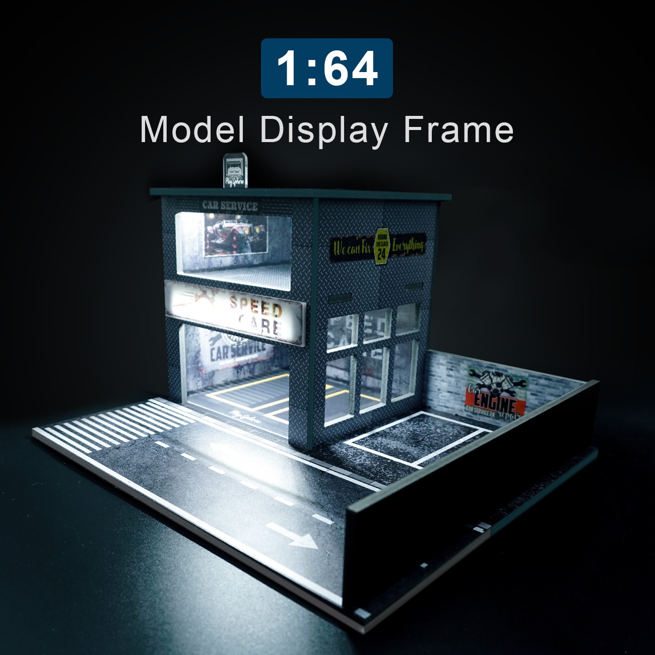 TEMU High End 1/64 Scale Model Car Display Case (with Led Lights) Auto Miniature Model, Parking Scene Garage Diorama Ideal For Holiday Gifting, Model
