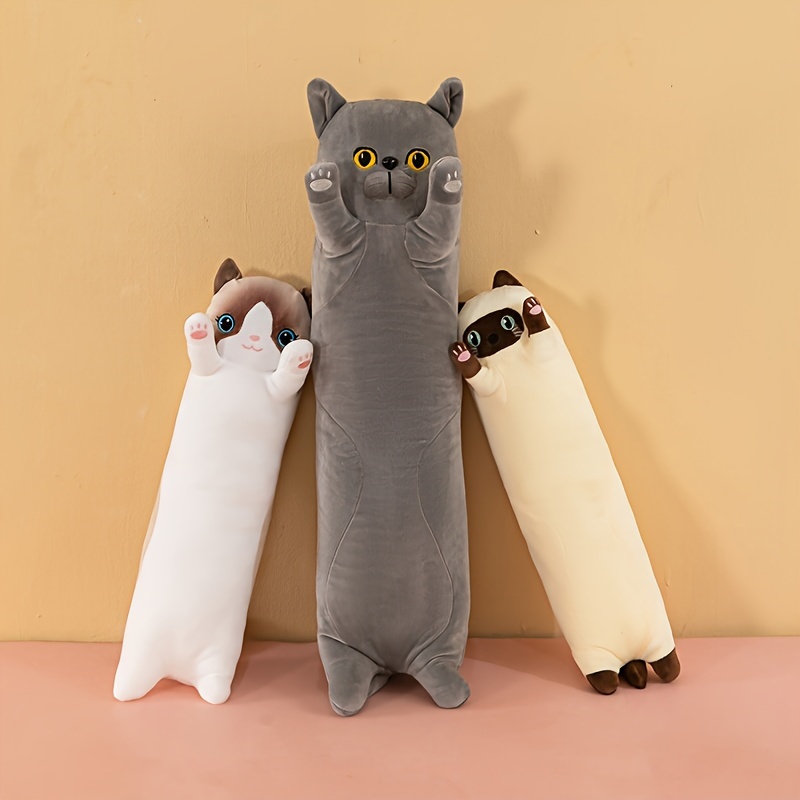 1pc   cat plush pillow machine washable polyester stuffed animal soft long cat cushion for sofa cute feline decorative throw ideal gift for friends details 4