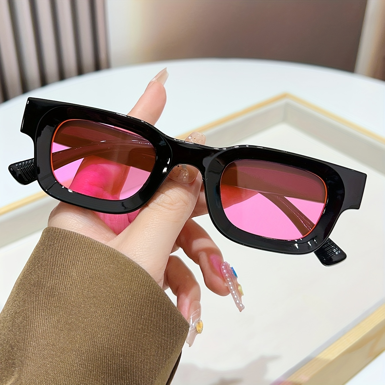 Trendy Rectangle Black Pink Sunglasses Women Men Retro Square Fashion Shades Amazon.com: GIFIORE Retro Rectangle Sunglasses For Women  main image 4