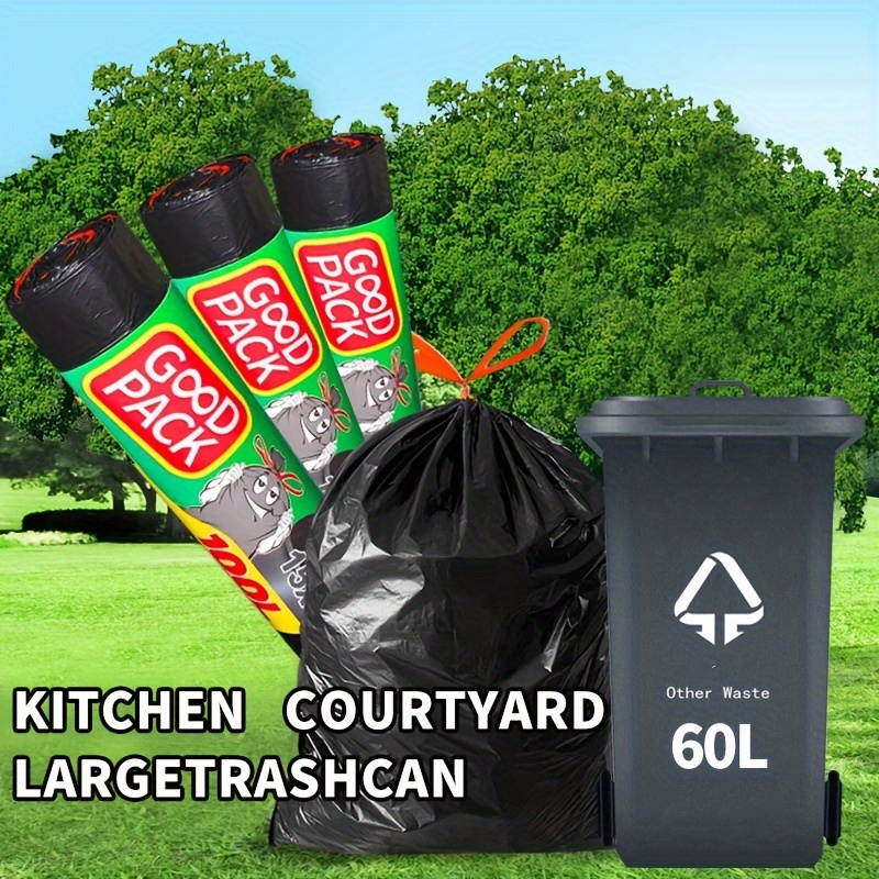 

45/60/75pcs, 8 Gallon/16 Gallon/26 Gallon. Large Thickened Drawstring Garbage Bags For Kitchen Large Barrel And Yard 8 Gallon 15.9 11g 16 Gallon 16.7 17g 26 Gallon 13.8 23g