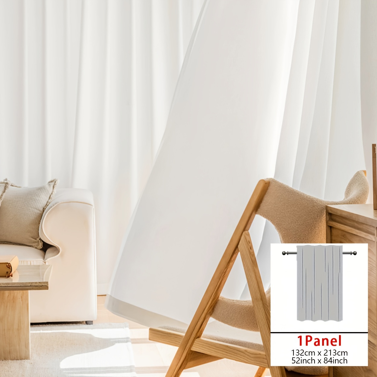 TEMU 1-panel Modern White Sheer Curtain Panel - Scratch & Resistant Crown Window Drapes With Pocket Rod Pocket Hanging, Light-filtering Suitable For