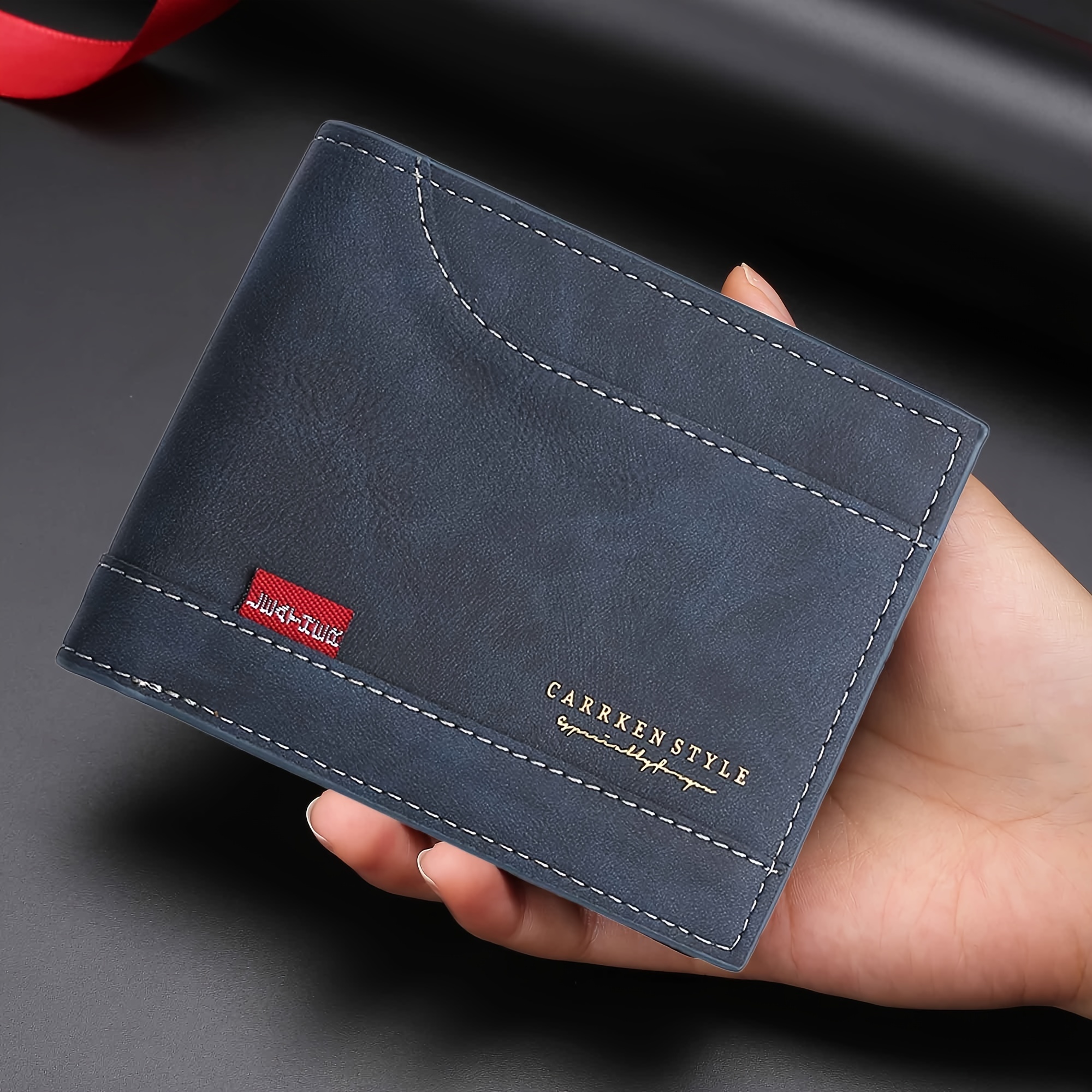 

1pc New Men's Short Wallet, Fashionable Patchwork Pu Leather Horizontal Wallet, Multiple Card Slots, Multi-functional Card Bag With Zipper
