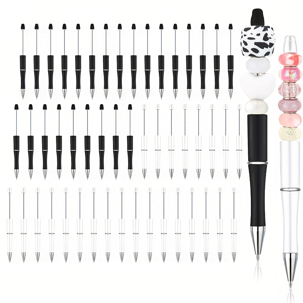 

50pcs Plastic Beadable Pen Bulk Black White Diy Craftable Pen Set Beaded Pens With Black Ink For Diy Making Back-to-school Gift Office School Suppliess