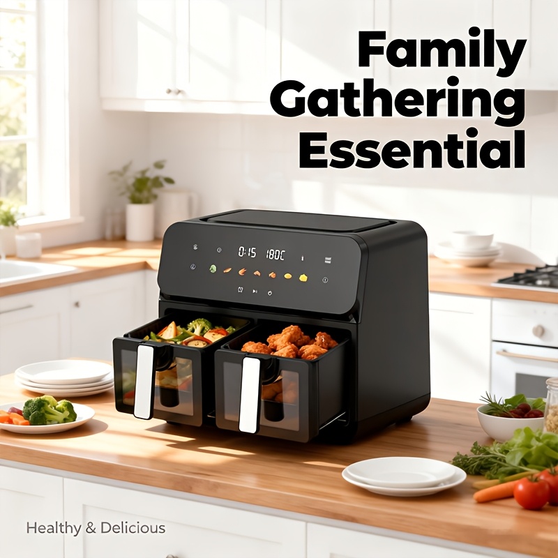 TEMU Large-capacity Double-basket 10-quart Air Fryer, 1700-watt Multi-functional Air Fryer, With Window And Dual-control Function, Synchronized With