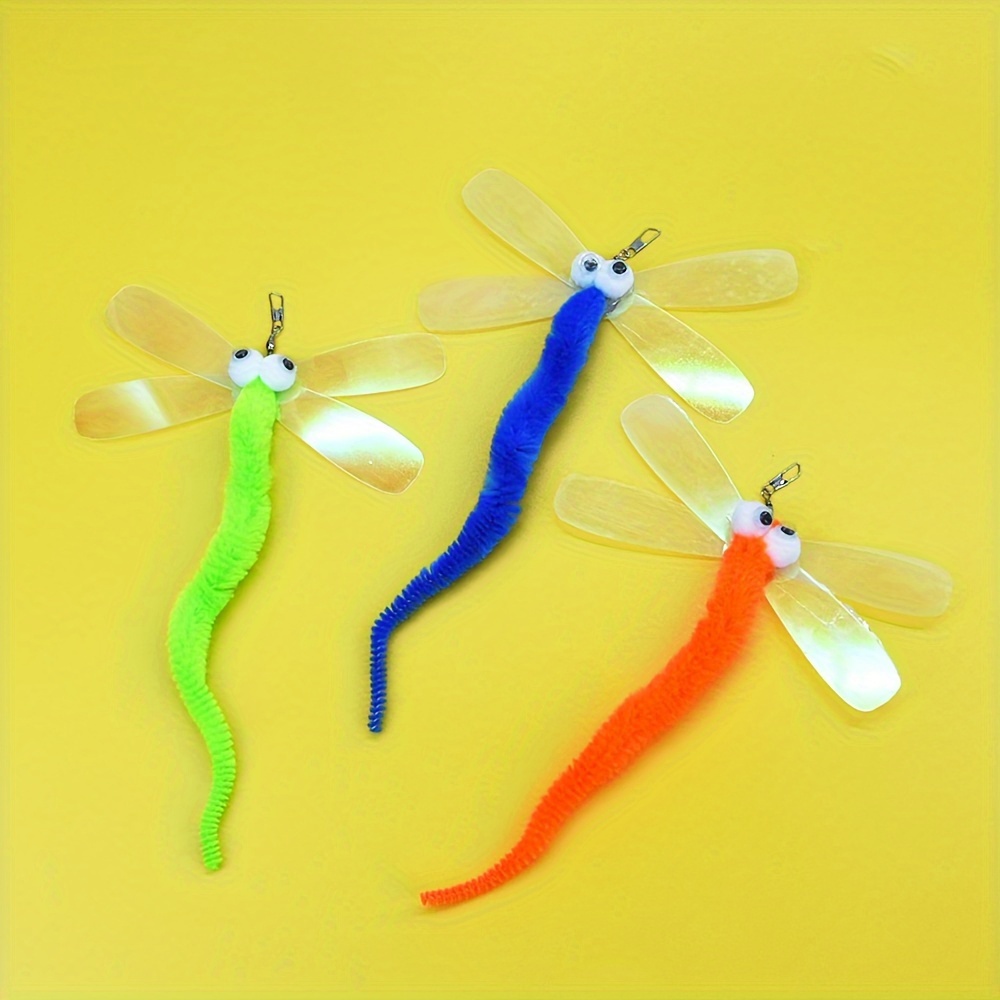 12  toy set with telescopic fishing rod plush worms dragonfly   heads animal print pattern no battery required