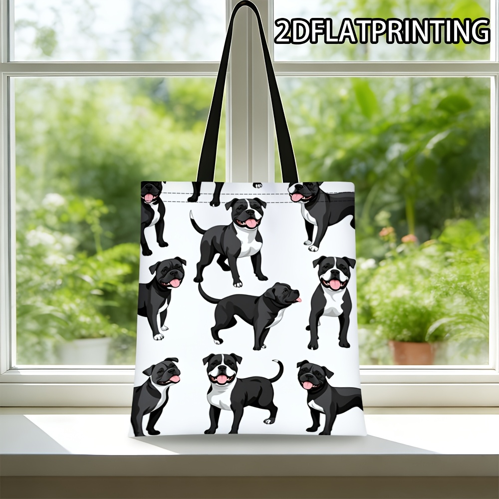 TEMU Staffordshire Bull Terrier Pattern Tote Bag - Grey Watercolor Design, Versatile Dog Bag For Groceries, Travel, And Everyday Use