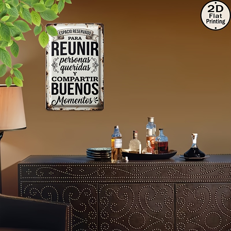 TEMU 2D, 1 pieza 2D G, Placa de pared cuadrada de metal vintage de 8x12, Letrero con eslogan en español, el texto dice para reuniones familiares y
