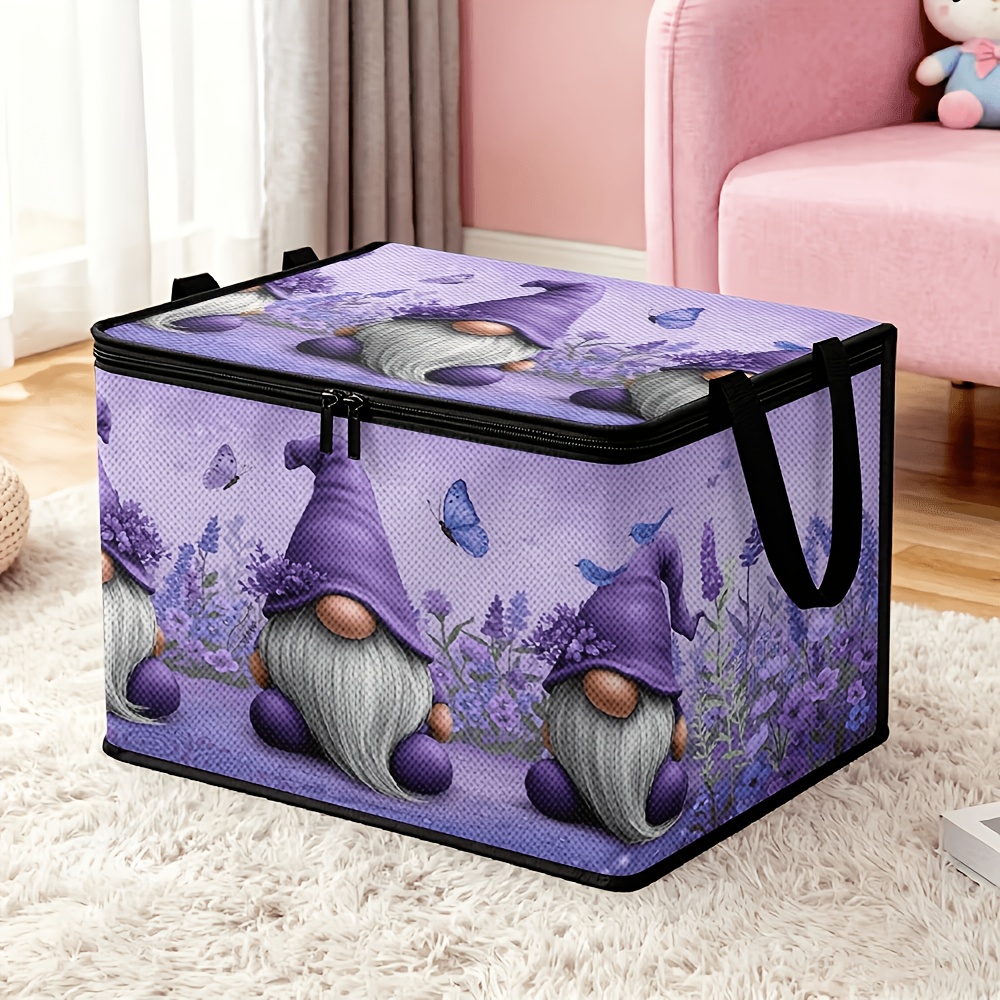 TEMU 1 Purple Gnome Print Storage Basket With A | Large Rectangular Wardrobe Storage And Organizing Box, Storage And Organizing Box For Bedding And