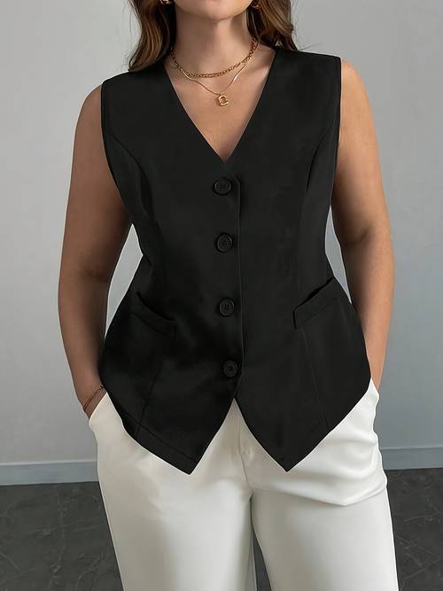 plus size plus size british size womens suit vest solid color single breasted with lining commuting elegant womens top