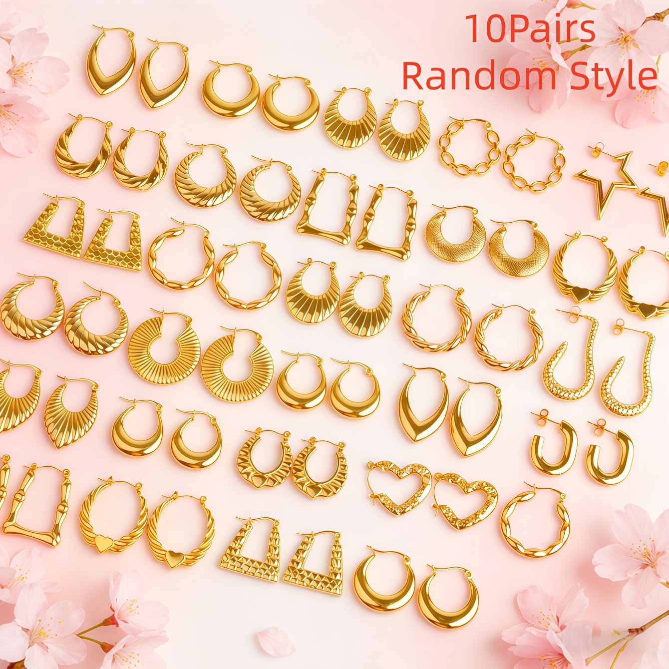 TEMU 10pairs Fashion Steel Circle Earrings For Women Men Mix Style Trendy Personality Heart Geometry Jewelry Party Gifts Random Style