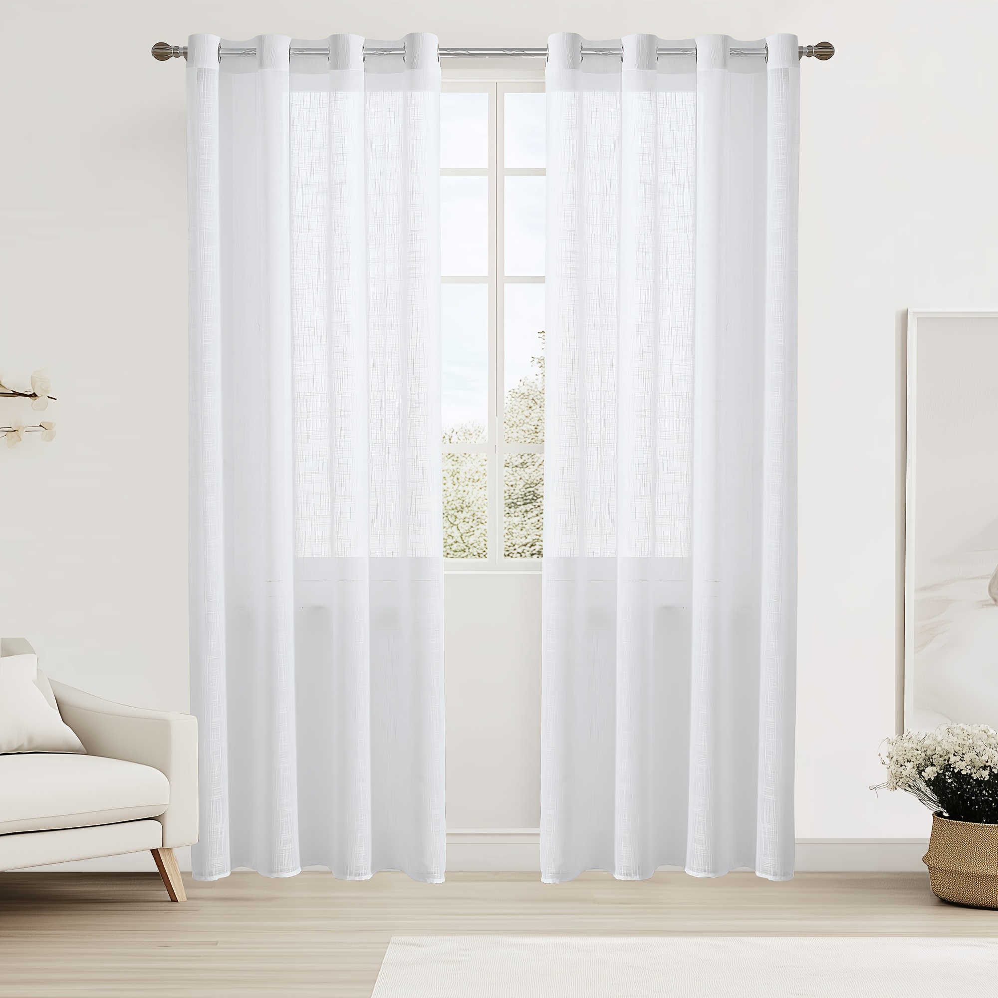 Temu – TEMU 2pcs Linen Textured Curtain Semi Sheer Curtains, Light Filtering Curtains For Living Room, Bedroom, Dining Room, Farmhouse Curtains With Grommet