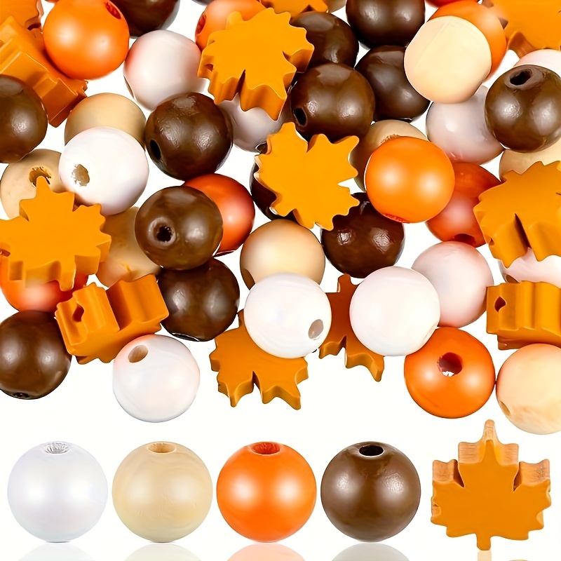 

100 Pieces Wooden Beads - Polished Multicolor Farmhouse Garland Bead Assortment For Natural Rustic Home Decor, Thanksgiving & Christmas Wreath Crafting