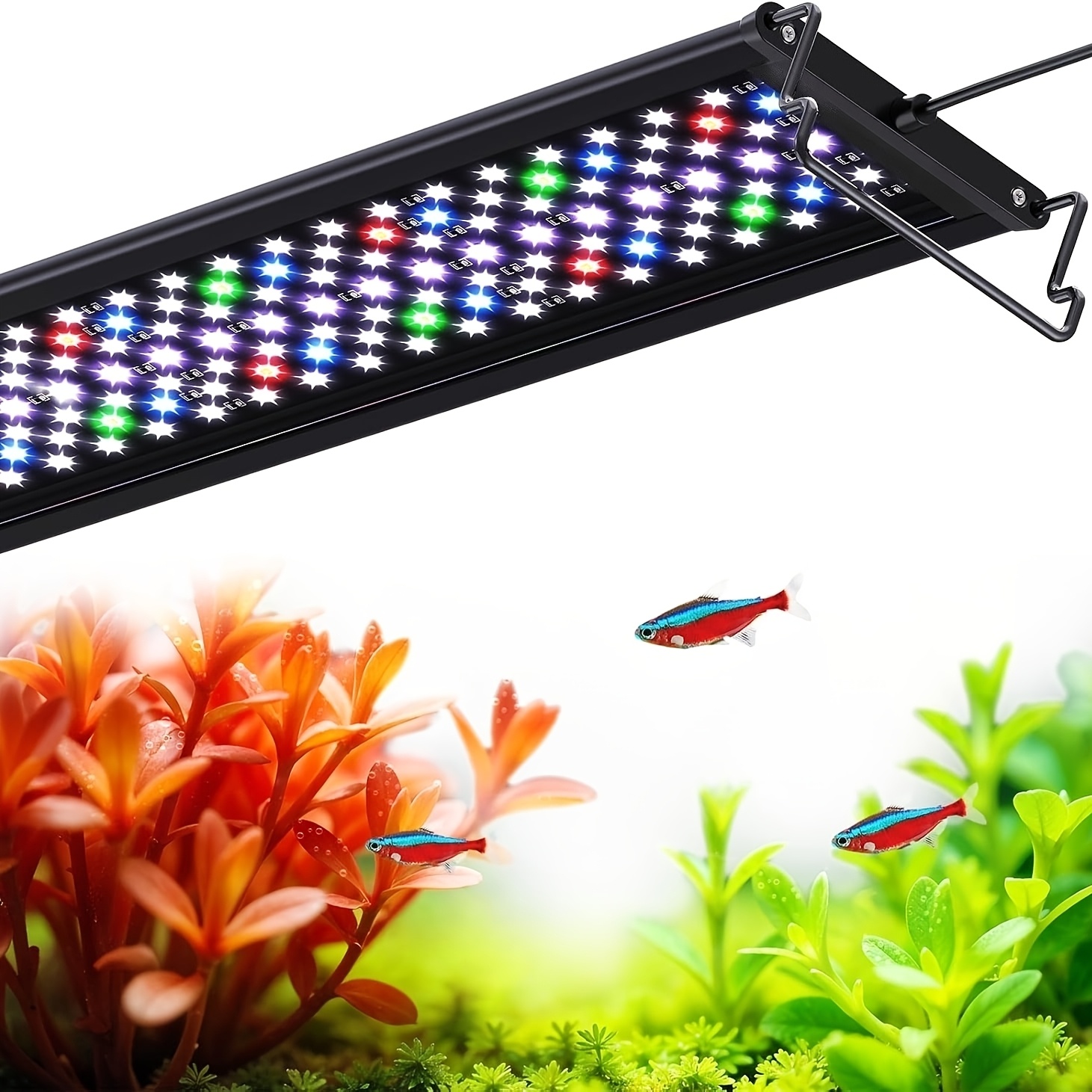 TEMU Aquarium Led Light, Fish Tank Light With Extendable Brackets, Adjustable Aquarium Plant Light For 30-130cm Freshwater/saltwater Aquariums,