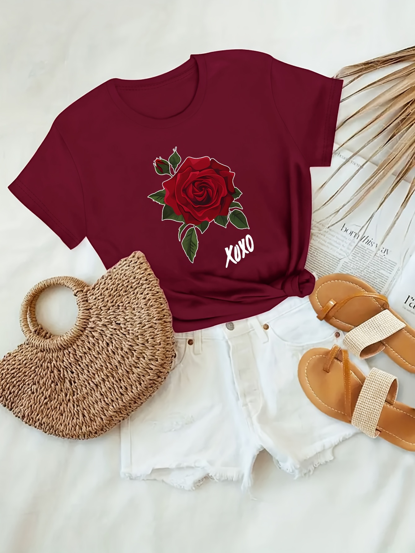 Floral Print T shirt Plus Size Casual Crew Neck Short Sleeve - Temu New ...