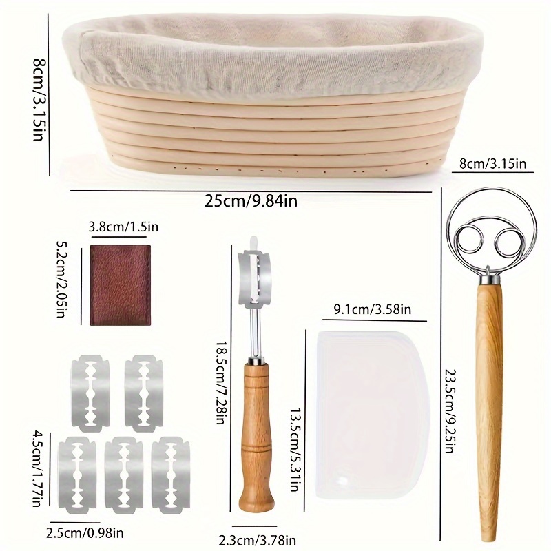   10pcs italian bread proofing basket set oval rattan with accessories bread lame whisk   home kitchens restaurants yeast proofing kitchen and restaurant tool set details 1