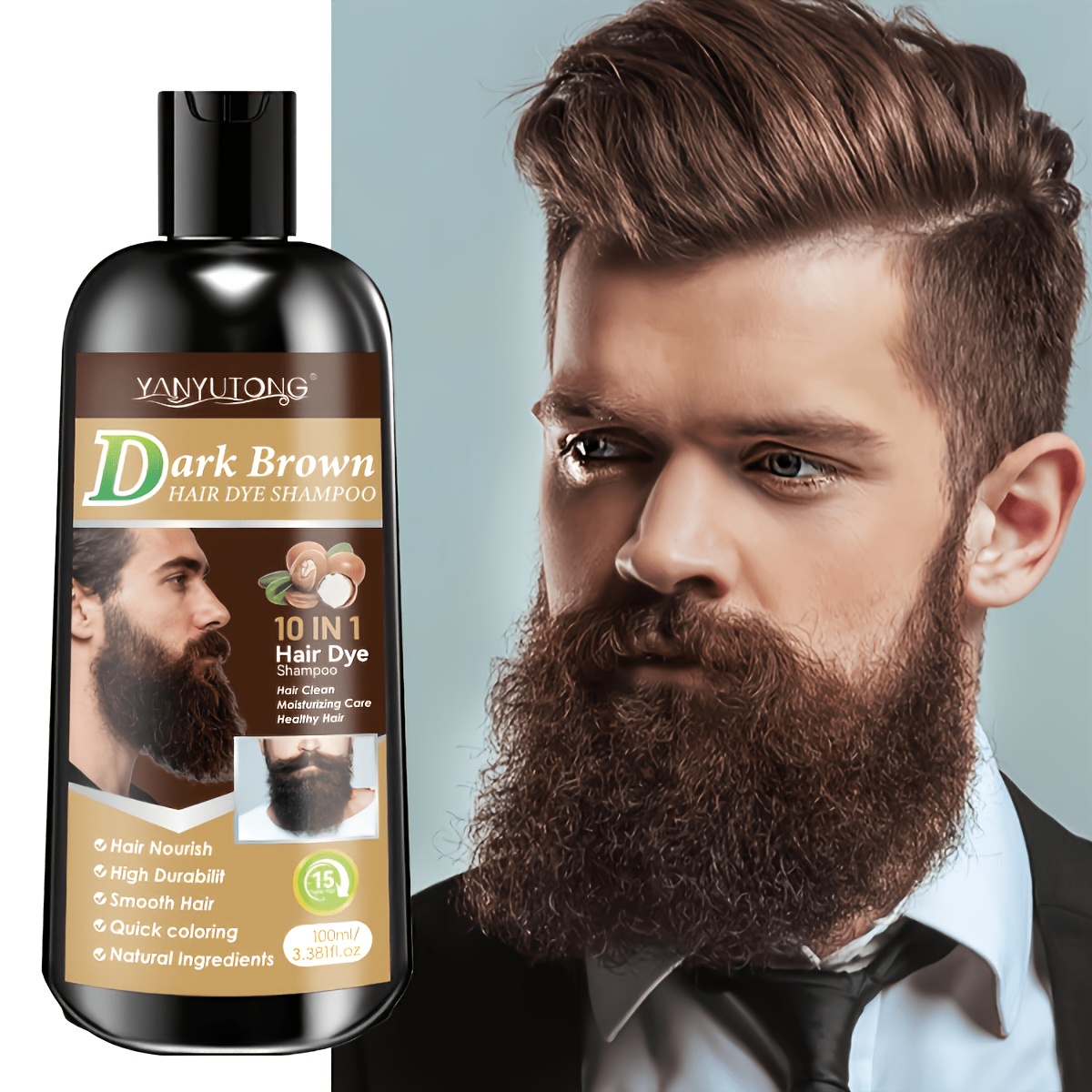 Image of Beard & Hair Dye Shampoo | Natural Plant Pigments, Scalp, Fast Gray Coverage - 3 Colors (black, Dark Brown, )| Ideal Gift For Halloween, Christmas & Valentine's Day