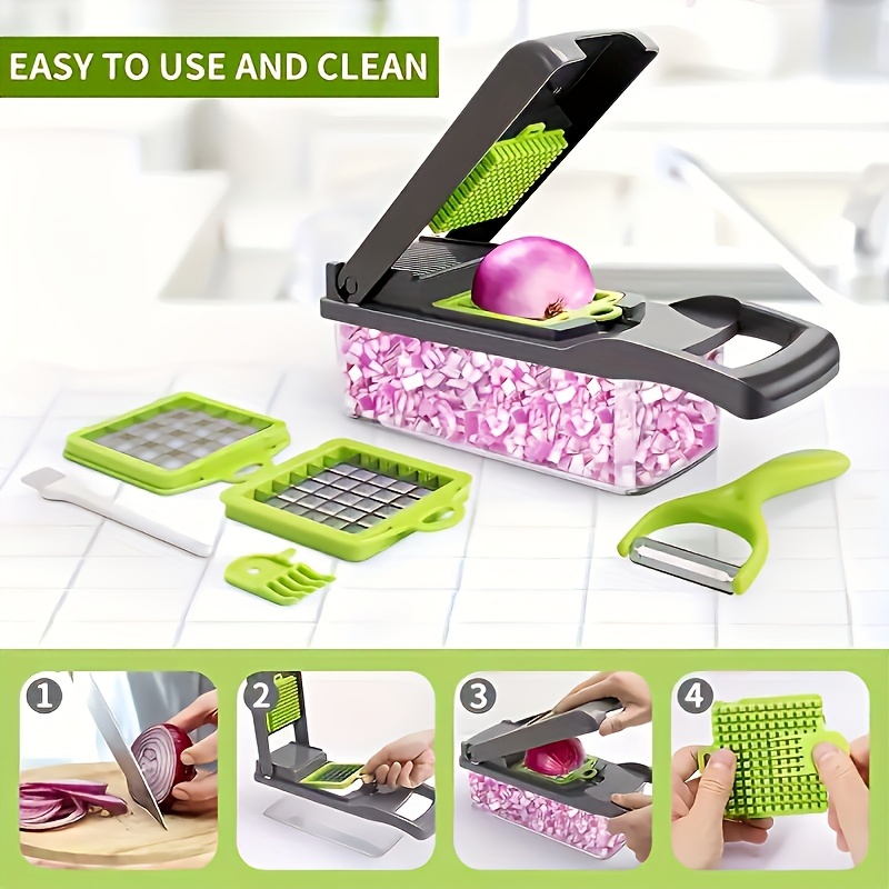 1 set 16in1 vegetable chopper multifunctional fruit slicer manual food grater vegetable slicer cutter with container and 8 blades onion mincer chopper household potato   kitchen stuff kitchen gadgets dorm essentials details 3