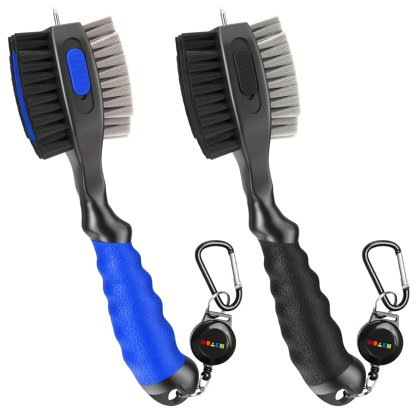TEMU 2-pack Huaen Golf Club Brushes And Cleaner, With , Oversized Head, Non-slip Grip, Stainless Steel & Abs Material, Black/red/blue