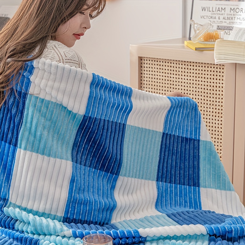 a magical fluffy striped blanket with printed   made of fleece   the office or a nap details 3