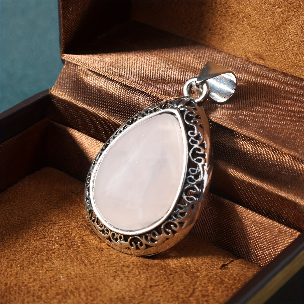 Teardrop Natural Stone Pendant Necklace, Rose Quartz & Tiger's Eye