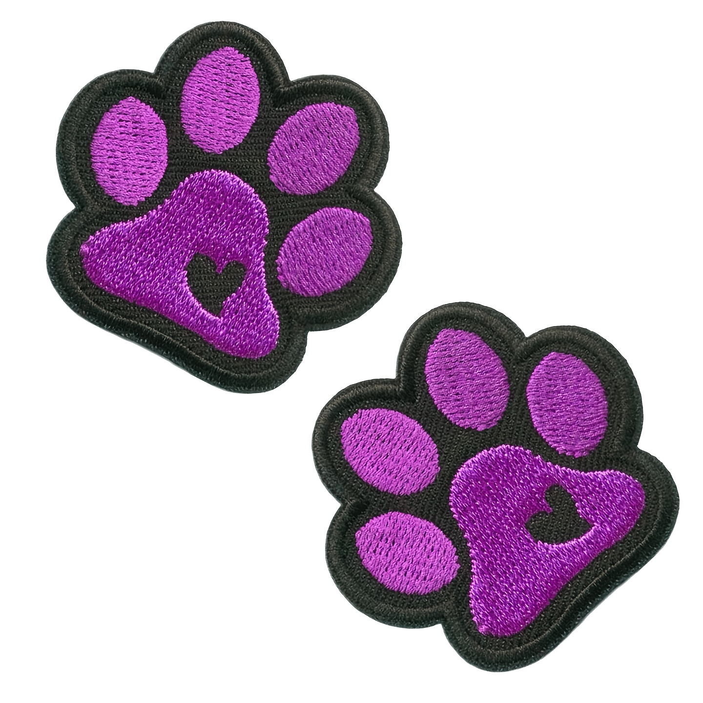 TEMU 2pcs Paw Heart Embroidered Patch Decorative Applique, Iron On Or Sew On, Suitable For Clothing, Backpacks And Hats, Durable And Colorful
