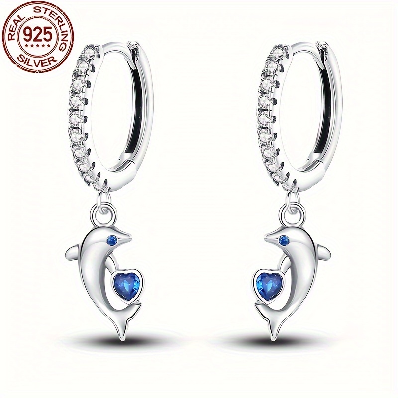 

S925 Sterling Silver Dolphin Pendant Earrings - Occasion Or Birthday Gift - Suitable For Wedding Parties - 1 Pair - 3g Weight - Synthetic Gemstones - No - 925 Silver Material - Ideal For Wear And