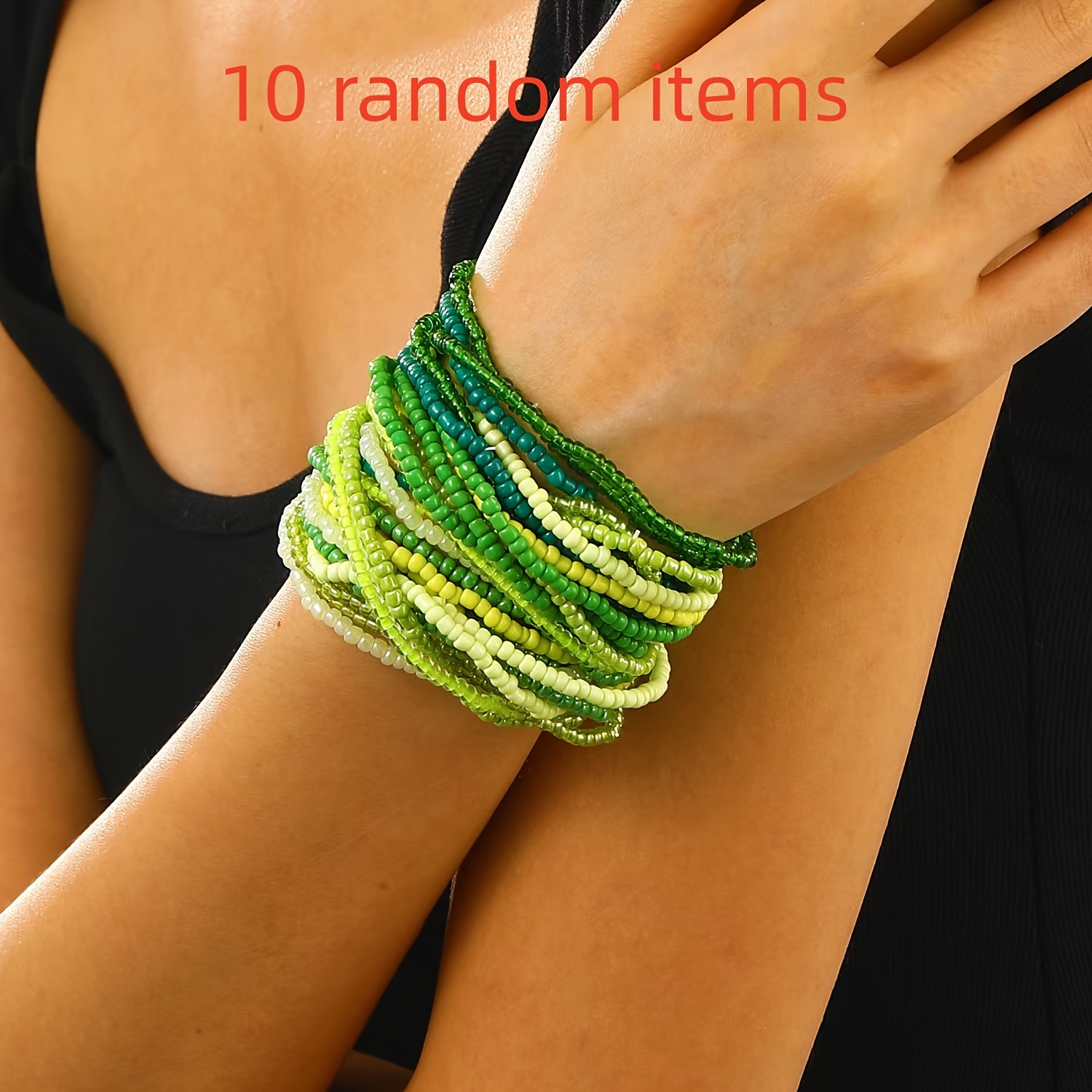 10pcs Set, Random Beads, Multi-layered Stackable Women's Bracelet, Simple, Stylish, And Versatile