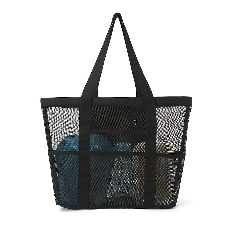 

Minimalist Mesh Beach Bag, Foldable Lightweight Tote Bag With Extra Pocket, Travel Washing Bag Swimming Storage Bag, Beach Vacation Beach Swimming Travel Essentials