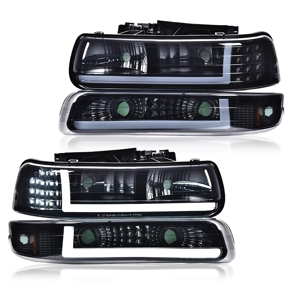 TEMU Smoke Led Drl Headlights+bumper Signal Lamp Fits For Chevy For Silverado 1500 2500 1999-2002, Without Battery