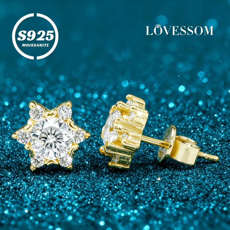 Men's 925 Silver Moissanite Snowflake Stud Earrings